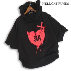 HELL CAT PUNKS ヘルキャットパンクス 春夏 耳付き♪ ドルマン デビル ポンチョ パーカー 日本製 Sz.F レディース 黒 パンクのサムネイル