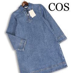 【新品 未使用】 COS コス 通年 USED加工 ハーフジップ ウォッシュ加工 プルオーバー デニム ワンピース Sz.34 レディース