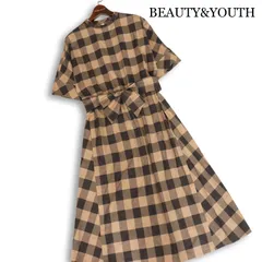 BEAUTY&YOUTH ユナイテッドアローズ 春夏 バックオープン♪ 半袖 ベルト チェック ロング ワンピース Sz.S レディース
