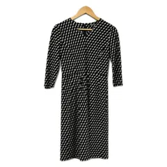 Aquascutum(アクアスキュータム) ワンピース サイズ8 M レディース - ネイビー×ダークブラウン×白 Vネック/長袖/ロング