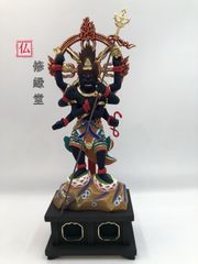 修縁堂】古美術 彩繪 本金 毘沙門天 仏師彫り 手作り木彫り明王像 仏像 