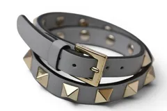 ヴァレンティノ バングル/ブレスレット VALENTINO バレンチノ ロックスタッズ レザー グレー/ゴールド金具【中古】のサムネイル