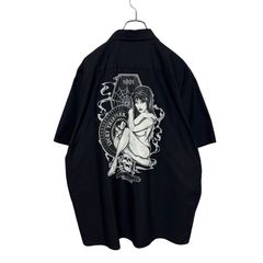 グッドデザイン古着ビッグ花魁娼婦&スカルクロスプリント ネイビー 