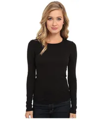 スプレンディット レディース トップス シャツ クルーネック Tシャツ Splendid 1x1 Rib Classic Long Sleeve Crew Neck Tee Black ブラックのサムネイル