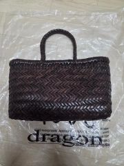 B112【未使用級】dragon☆レザー 編み込みかごバッグ ブラウン 袋付き