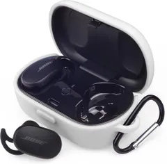 Bose QuietComfort Earbuds ケース Bose QuietComfort Earbuds 保護カバー Bose QuietComfort Earbuds ケース 柔らかい シリコン製 落下防止キズ防止　カラビナ付き 紛失防止(ホワイト)のサムネイル