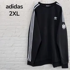 【美品】アディダスオリジナルス　adidas originals　スウェット　トレーナー　メンズ　2XL　XXL　黒　ブラック　裏起毛　オーバーサイズ　ビッグサイズ　トレフォイル　スリーストライプ　刺繍ロゴ　ストリート　スポーツミックス　韓国　古着