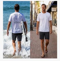 [Next-Day Delivery Available] RVCA Men's Rash Guard T-Shirt, Short Sleeve, Amphibious, Sports Surf T-Shirt, RVCA Swimwear, Surf Brand, for Strength Training, Fitness, Yoga, and Workouts, BF041-870-WHT