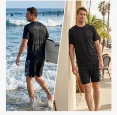 [Next-Day Delivery Available] RVCA Men's Rash Guard T-Shirt, Short Sleeve, Amphibious, Sports Surf T-Shirt, RVCA Swimwear, Surf Brand, for Strength Training, Fitness, Yoga, and Workouts, BF041-870-BBL