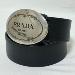 PRADA プラダ レザーベルト ブラック 85 バックル 黒 編み型押しデザイ PRADA プラダ レザーベルト ブラック 85 バックル 黒 編み型押しデザイ