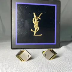 YVES SAINT LAURENT イヴサンローラン YSLロゴ 艶消しシルバー&ゴールド&ブラック ヴィンテージカフス カフリンクス ボタン ケース有のサムネイル