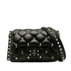 VALENTINO バッグ ショルダー ハンドバッグ 黒 スタッズ キルティング 値段交渉可能VALENTINO スタッズ付き黒キルティングショルダーバッグ