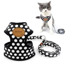 新品 RANPHY 犬猫用ハーネス 胴輪 超小型犬 小型犬 子犬 はーねす リード セット ソフト 水玉 ドット柄 かわいい 肉球 調整可能 抜けない アジャスタブル 通気性 夏服 ３サイズ (ブラックS)のサムネイル
