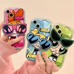 NASOROKO iPhone17Promax 용 케이스 스마트 폰 케이스 파워 퍼프 걸스 카툰 스트랩 홀 첨부 세련된 귀여운 얇고 경량 창의 tpu 어른 귀여운 전면 보호 내충격 찰과상 방지 보호 케이스 커버