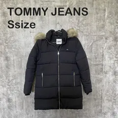 【Y-869】TOMMY JEANS トミージーンズ ダウンコート S ブラック 黒 ファーフード ロングダウン ワンポイントロゴ 防寒のサムネイル