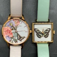 Y439 2点セット 可動/美品 OLIVIA BURTON レディース腕時計 花柄 昆虫モチーフ 蝶々 ゴールド オリビアバートン ラウンドスクエアのサムネイル