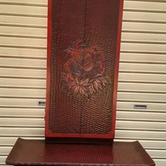 鎌倉彫り風 木彫り 牡丹彫り スタンドミラー 姿見 - メルカリ
