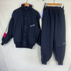 90s  ASICS Deporreアシックスディポレ セットアップ ナイロンジャケット パンツ 上下 スナップボタン カラーブロック 袖ロゴ スタンドカラー 厚手生地 スポーツ ストリート vintage メンズ ネイビー マルチカラー NA107のサムネイル