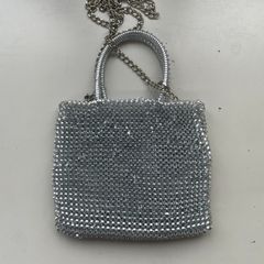 ビーズ ワイヤーバッグ パーティバッグシルバー ハンドメイド 