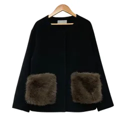 美品 23AW JILL by JILLSTUART ジルバイジルスチュアート ポケットファーノーカラーコート M ブラック レディース 古着 中古 USED
