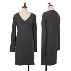 ルシアンペラフィネLucien PellatFinet カシミヤスカルエンブロイダリーVネックニットワンピース チャコールMのサムネイル