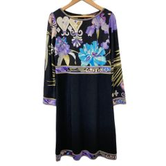 大きいサイズ レオナール 46 FUCHSIA ミニワンピース ブラック 花柄 