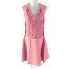 【ドンドン見直し】極美品★VALENTINO ヴァレンティノ PB3VAGZ6360 シルク混 花柄レース使い Vネック 膝丈 ノースリワンピース ピンク 2 イタリア製 正規品 レディースのサムネイル