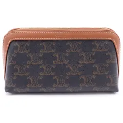 CELINE (セリーヌ) スモール コスメ ポーチ ブラウン タン レザー PVC ゴールド金具のサムネイル
