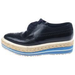 美品】PRADA プラダ エスパドリーユ ウイングチップ 革靴 ネイビー 38