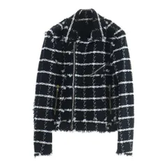 BALMAIN (バルマン) ツイード ダブルライダースジャケット ホワイト/ブラック SH08242S006のサムネイル