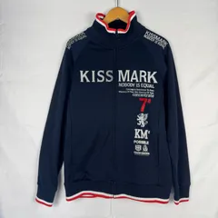 00s KISSMARK キスマーク トラックジャケット ジャージ フロントロゴ グリフィン紋章 スタンドカラー フルジップ スノーボード Y2K スポーツ ストリート アメカジ  メンズ L ネイビー レッド NA127のサムネイル