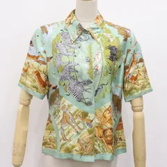 ITLI5R72EBCU HERMES エルメス シルク シャツ タンザニア アニマル 半袖 グリーン系 レディース サイズ 40 トップスのサムネイル