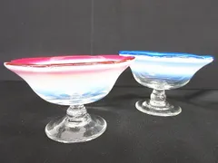 氷カップ ２点セット かき氷カップ 赤 青 乳白色 グラス ガラス 昭和レトロ R003-0612-51のサムネイル