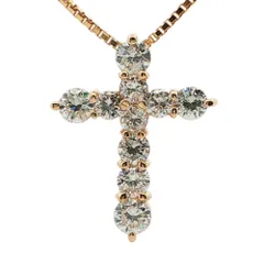 1.02ct クロスモチーフ ダイヤモンドネックレス ペンダント K18YG/750-4.8g イエローゴールド【♀】【S】【レディース】★■616619【中古】