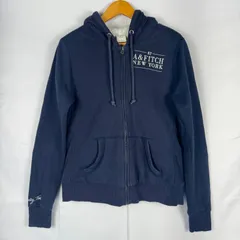 Abercrombie & Fitch アバクロンビー&フィッチ ジップパーカー フーディー 裏ボア 刺繍ロゴ 袖刺繍 フルジップ レディース アメカジ Y2K メンズ Lネイビー NA135