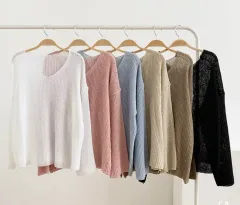 ルーズフィット 華奢 ブークレ Vネック ニット 6colorのサムネイル