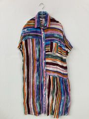 訳あり marimekko ストライプ 切替 シャツワンピース マルチカラー M