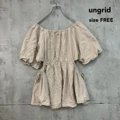 ungrid アングリッド F ベージュ 麻 レーヨン サイド カット バック オープン ブラウス リボン パフ スリーブ チュニック ボリューム 袖 ギャザー ウエスト マーク マークスタイラー 背中あき 変形 トップス ★ ■◆のサムネイル