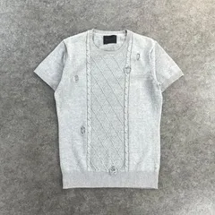 LOUNGE LIZARD ラウンジリザード コットンリネン 半袖 カットソー サマーニット ケーブル ダメージ/USED加工 グレー メンズのサムネイル