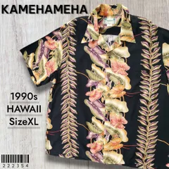 KAMEHAMEHAカメハメハ■良品 1990s vintage 米国 ハワイ製 アンスリウム×マイレ ボーダー柄 レーヨン 半袖 アロハシャツ XL 黒 1940s 名作復刻 オーバーサイズ とろみ ドレープ ボタニカル柄 WACKOMARIA好きにおすすめのサムネイル