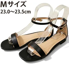 新品 訳あり Mサイズ(23.0-23.5cm ) ストラップサンダル かかとあり ローヒール レディース ストラップ ぺたんこ おしゃれ 黒  PU ブラック 足首 ベルト フラット 合成皮革 スクエアトゥ  夏 No.4031 リバティードールのサムネイル