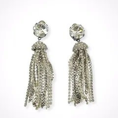 GIORGIO ARMANI / 大粒クリスタルビジュー×ラインストーンフリンジ イヤリング 参考定価：100,000程度のサムネイル