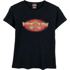 古着 00年代 ハーレーダビッドソン Harley-Davidson ラインストーン付き モーターサイクル バイクTシャツ レディースM相当/eaa649777
