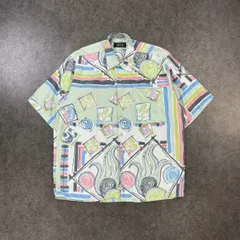 イタリア製 90s Vintage SCARAB オープンカラーシャツ 半袖シャツ 柄シャツ レーヨン 100% ヴィンテージ 幾何学 レトロ ビンテージ マルチカラー メンズ Lのサムネイル