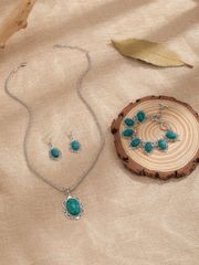 Ladies' Jewelry Set (4 pieces) - Oval Stone Decoration Jewelry Set