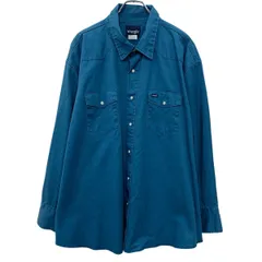 Wrangler 長袖 無地シャツ 4X ターコイズブルー ラングラー スナップボタン 胸ポケット カジュアル ウエスタンシャツ 春物 a806-5930のサムネイル