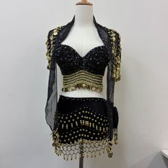 ベリーダンス 衣装 豪華エジプト製 モノトーン花柄スカート華やかな美