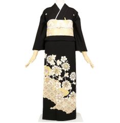 D592 黒留袖　花丸紋　鶴　金駒刺繍　正絹　着物　袷　美品 D882 黒留袖 慰斗紋 鶴 金駒刺繍 正絹 着物 袷 極美品 - メルカリ