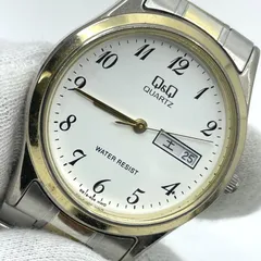 動作未確認　CITIZEN　シチズン　Q&Q　クォーツ腕時計　白文字盤　コンビベルト　ラウンドフェイス　デイデイトのサムネイル