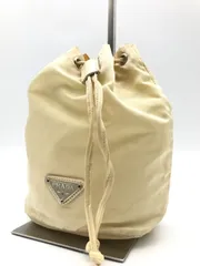 【希少】PRADA　プラダ　巾着　ポーチ　三角ロゴ　テスートナイロン　アイボリー　2312
